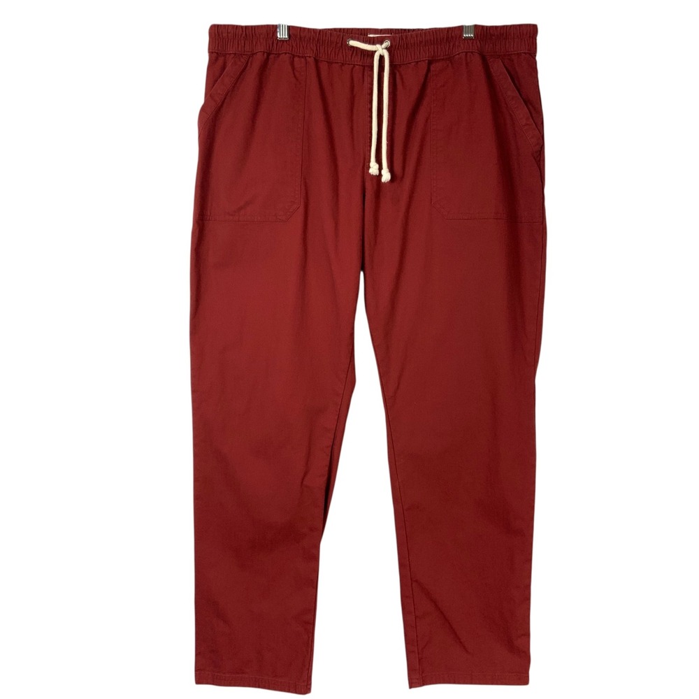 Pact Brick Red Organic Cotton Pants XXL Drawstring Elastic Waist Tapered Pockets